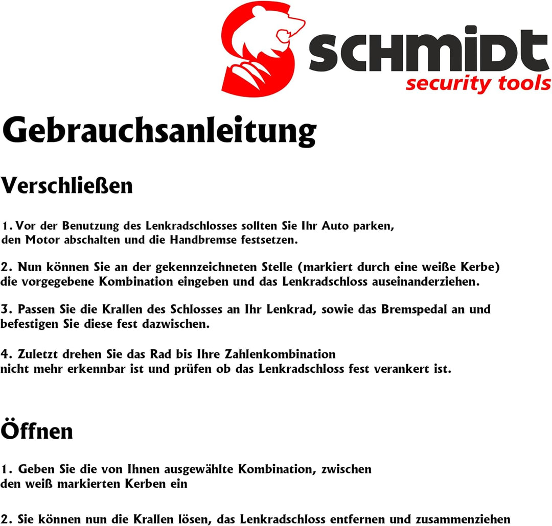 SCHMIDT security tools Pedal-Lenkradschloss LS-2000 49,5-78cm Auto KFZ PKW LKW Diebstahlsicherung Pe