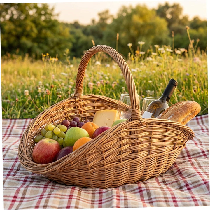 Erntekorb, Gartenkorb zum Sammeln, handgewebter Garten mit Griff, grosse gewebte Picknickkörbe für B