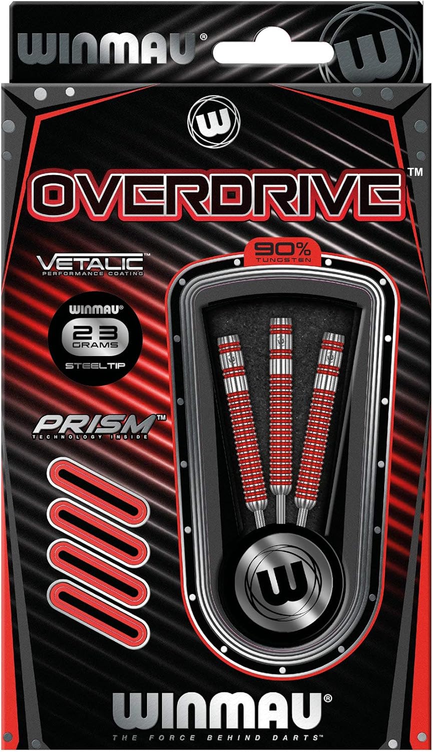 WINMAU Overdrive Dartpfeile aus Wolfram Steeltip mit Prismenflügeln und Schäften (Schäfte) 23 g, 23