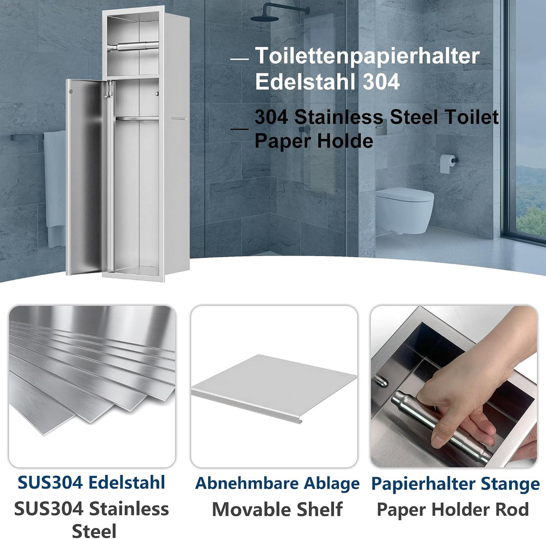 Unterputz-Schrankmodul für die Klobürstengarnitur Edelstahl Badezimmerschrank mit Toilettenpapierhal