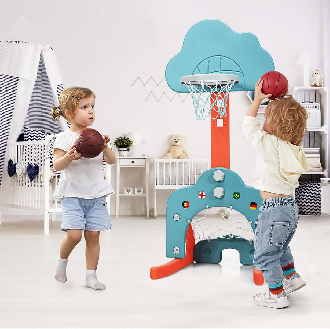 HOMASIS 3 in 1 Kinder Basketballkorb Set, multifunktional Basketballständer mit Fussballtor & Golf i