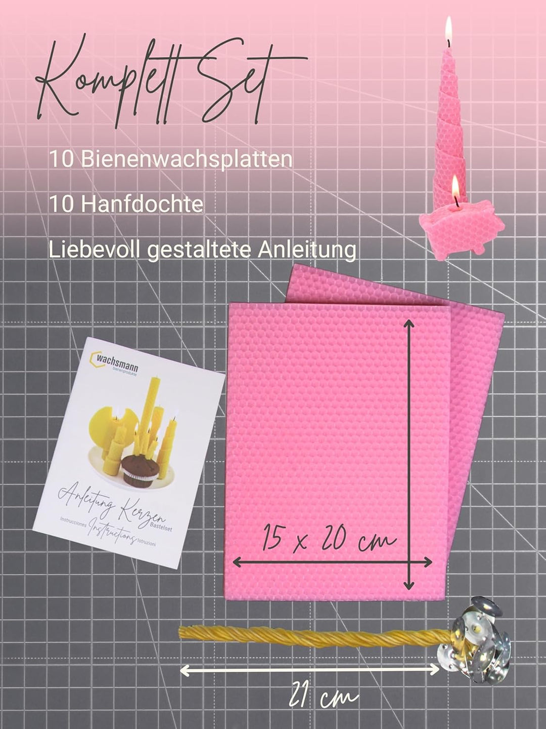 Wachsmann DIY Bienenwachs Kerzen Bastelset – Starterset für 10 Kerzen in vielen Farben – 100% reines