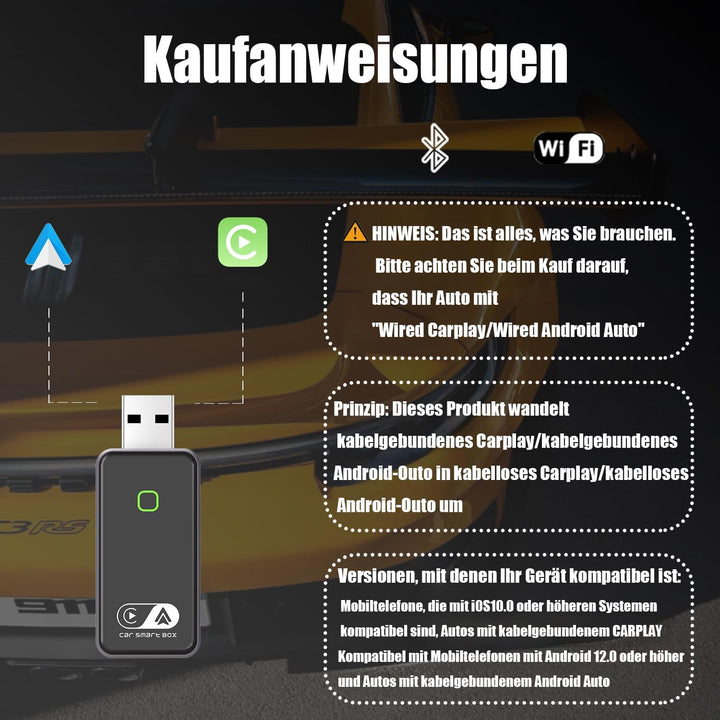 2026 Wireless Android Auto und Carplay Wireless Adapter, 2 in 1 Konvertieren Wired Android Auto/Carp