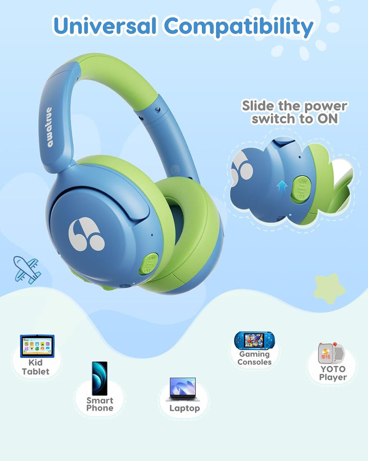 awatrue Bluetooth Kopfhörer Kinder, 85dBA Sicheres Volumen, Bluetooth 5.4, BPA Frei/CPC Zertifiziert
