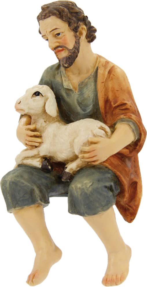 Dekoprojekt Krippenfigur Hirte mit Schaf, sitzend