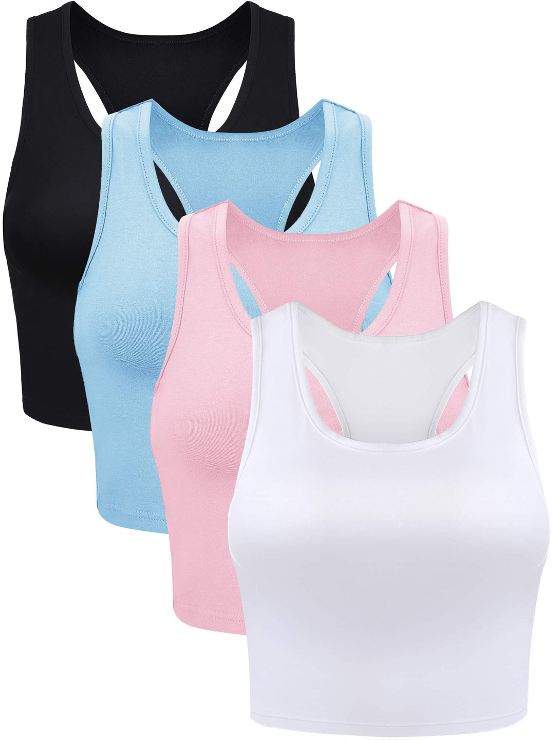 BOAO 4 Pieces Basic Crop Tank Tops Sleeveless Racerback Crop Sport Top for Women M Schwarz, Weiss, B