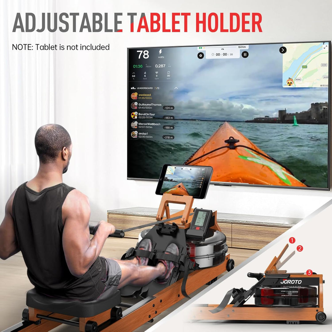 JOROTO Rudergerät für Zuhause aus Eiche, Rudergerät Wasser klappbar mit Bluetooth Display &30 Tage k
