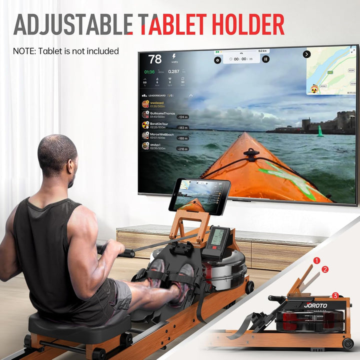 JOROTO Rudergerät für Zuhause aus Eiche, Rudergerät Wasser klappbar mit Bluetooth Display &30 Tage k