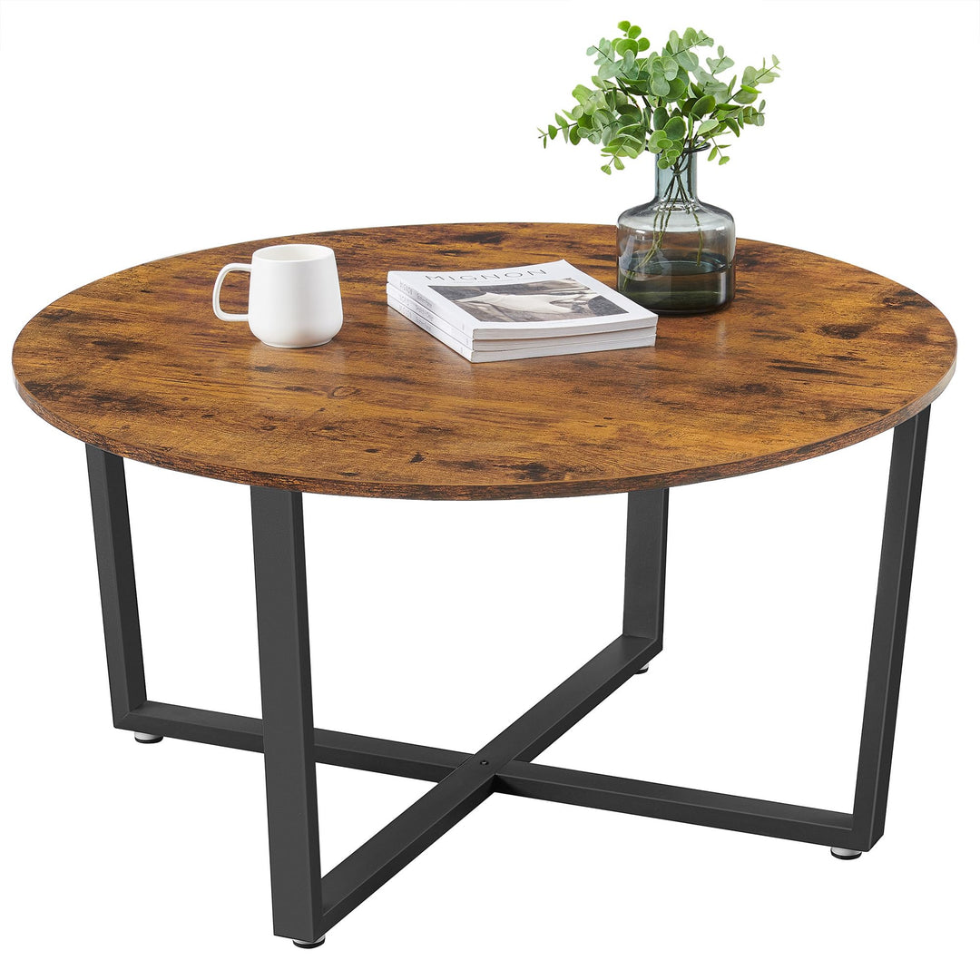 VASAGLE Couchtisch rund, Wohnzimmertisch, Sofatisch, Kaffeetisch, stabiles Stahlgestell, einfacher A