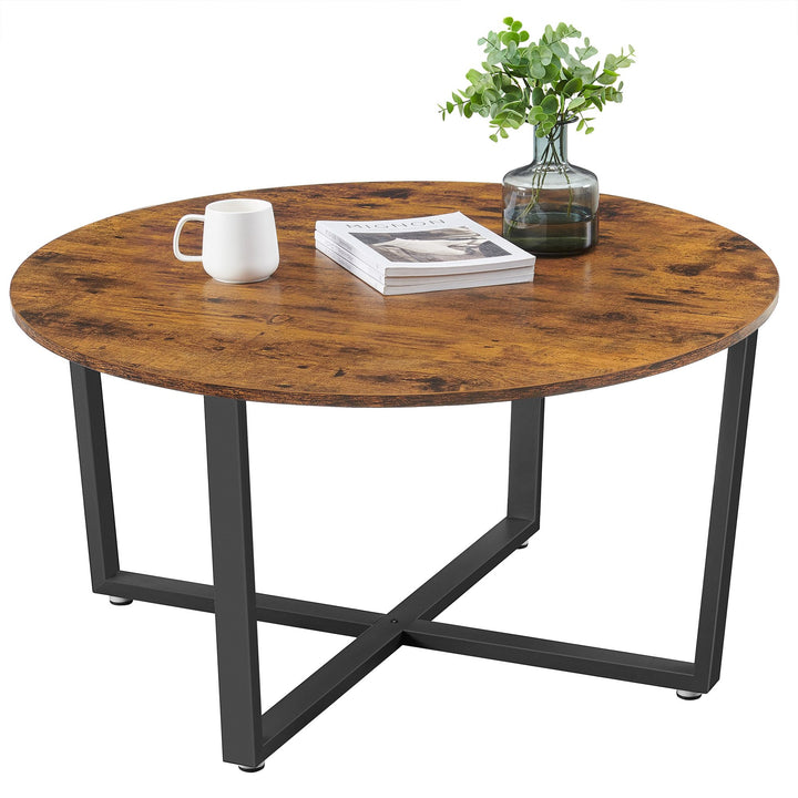 VASAGLE Couchtisch rund, Wohnzimmertisch, Sofatisch, Kaffeetisch, stabiles Stahlgestell, einfacher A