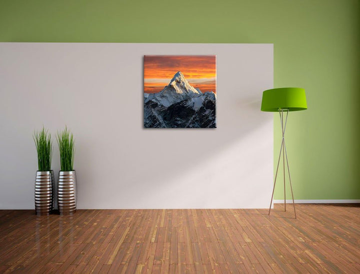 Berge in der Sonne, Format: 70x70 auf Leinwand, XXL riesige Bilder fertig gerahmt mit Keilrahmen, Ku