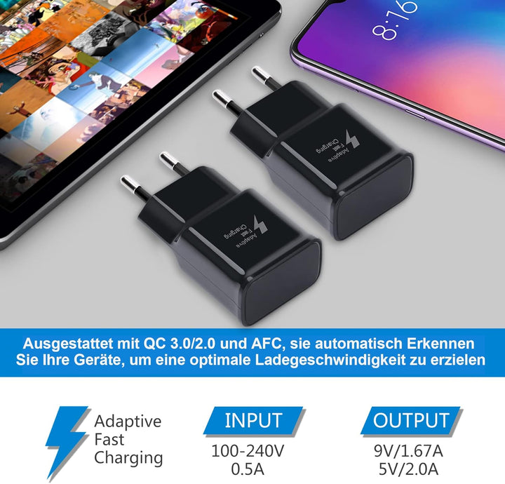 Adaptives Schnellladegerät und 2M USB Type C Nylon Kabel, KAIMENGLONG Fast Charge 3.0 Adapter USB-C