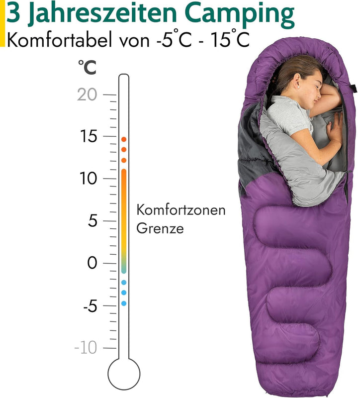 Trail Schlafsack Kinder Mumienschlafsack als Schlafsack 3 Jahreszeiten für Camping – 300gsm – für Ju