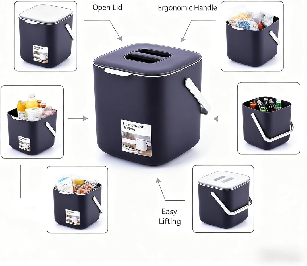 4L Komposteimer Küche mit Deckel & Griff – Geruchsdicht mit Aktivkohlefilter – Spülmaschinenfest Bio
