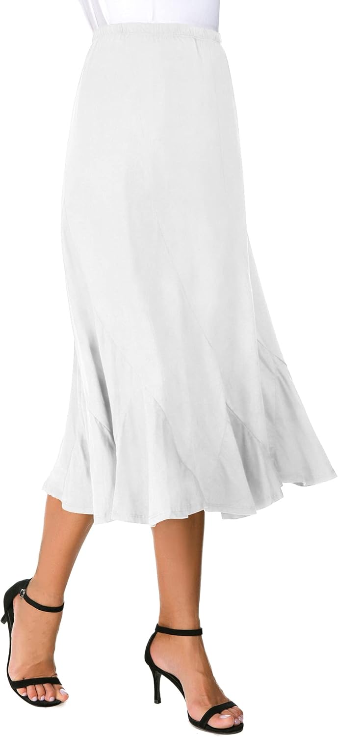 Eleganter Verdicktem Wildleder Midirock mit Elastischer Taille A-Linien Flare Spleiss Langer Rock fü