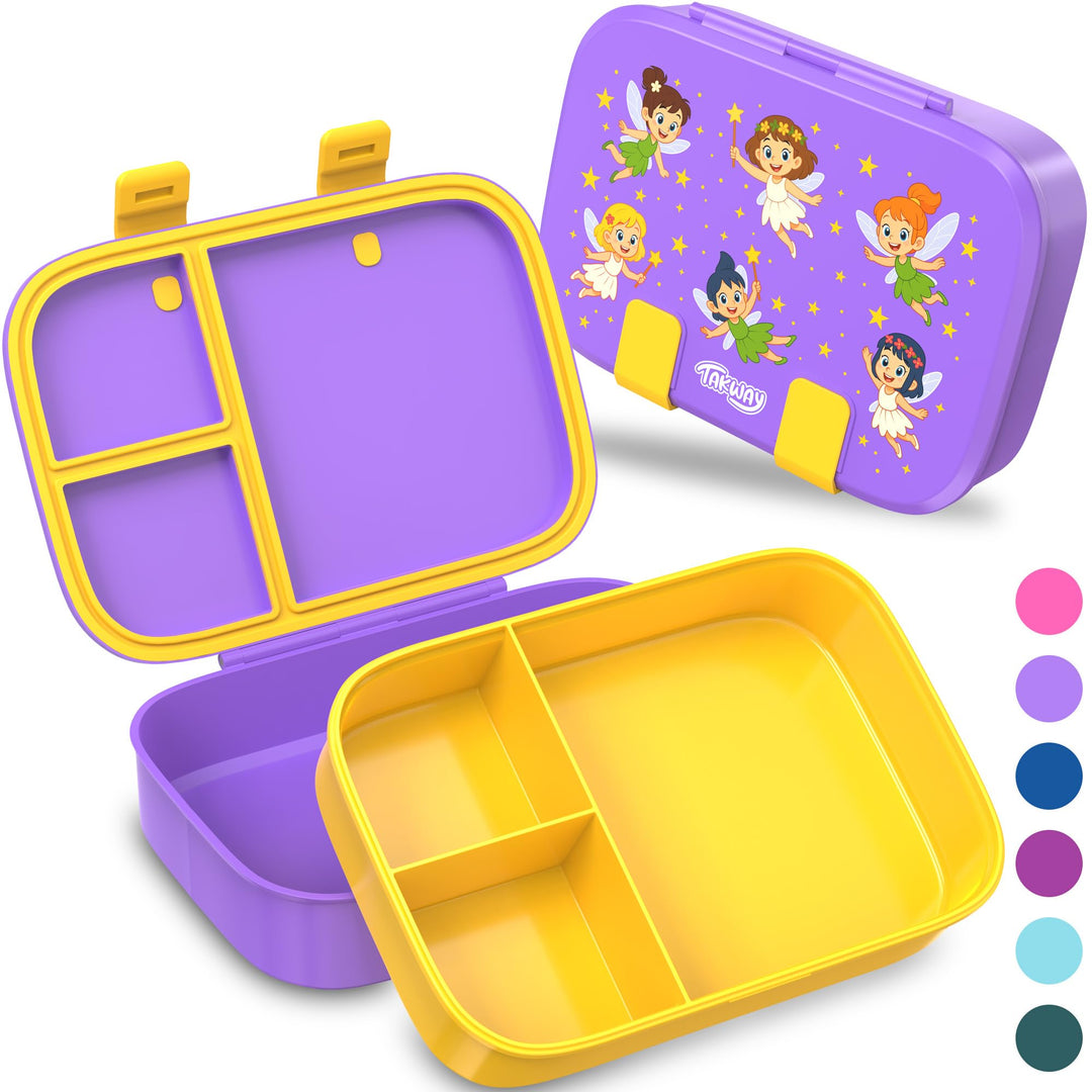 Brotdose Kinder mit Fächern - Bento Box Lunchbox BPA Frei - robust & leicht zu öffnen (Fee), Fee
