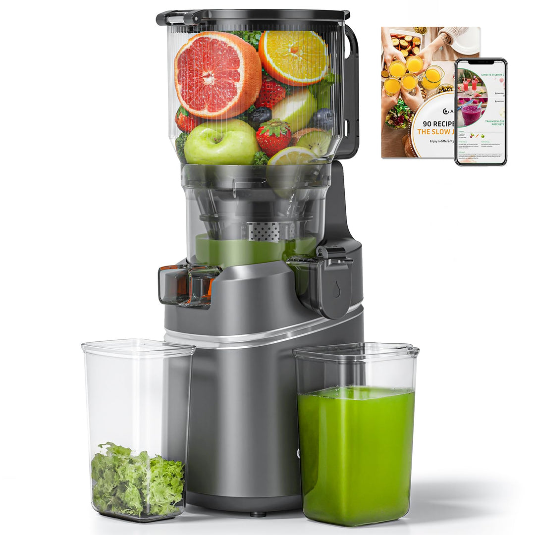 AMZCHEF 250W Automatischer All-In-One Entsafter, 160MM Öffnung und 1,8L Slow Juicer für Gemüse und O