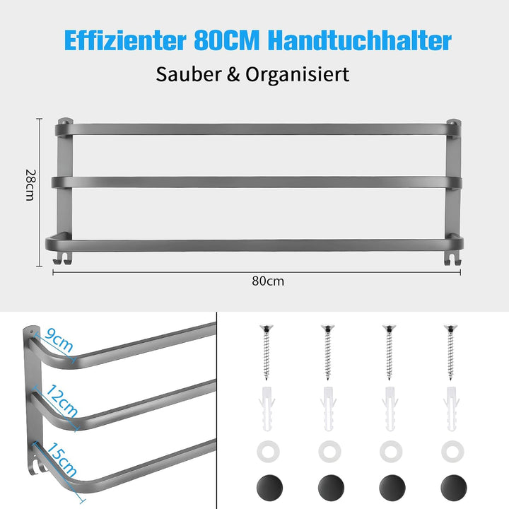 Handtuchhalter Grau 80cm Handtuchstange 3 Stufiger Aluminium Grau 80 cm, Grau 80 cm