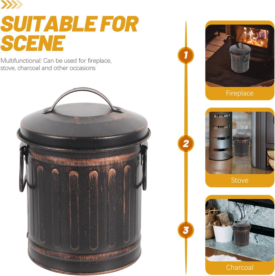 DOITOOL Mini-Ascheeimer Für Den Kamin Mit Deckel Und Griff Ascheeimer Aus Metall Für Feuerstelle Kam