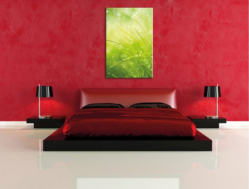 Pixxprint Nasses Gras, Format: 100x70 auf Leinwand, XXL riesige Bilder fertig gerahmt mit Keilrahmen