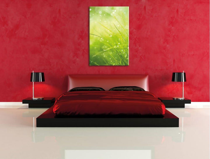 Pixxprint Nasses Gras, Format: 100x70 auf Leinwand, XXL riesige Bilder fertig gerahmt mit Keilrahmen