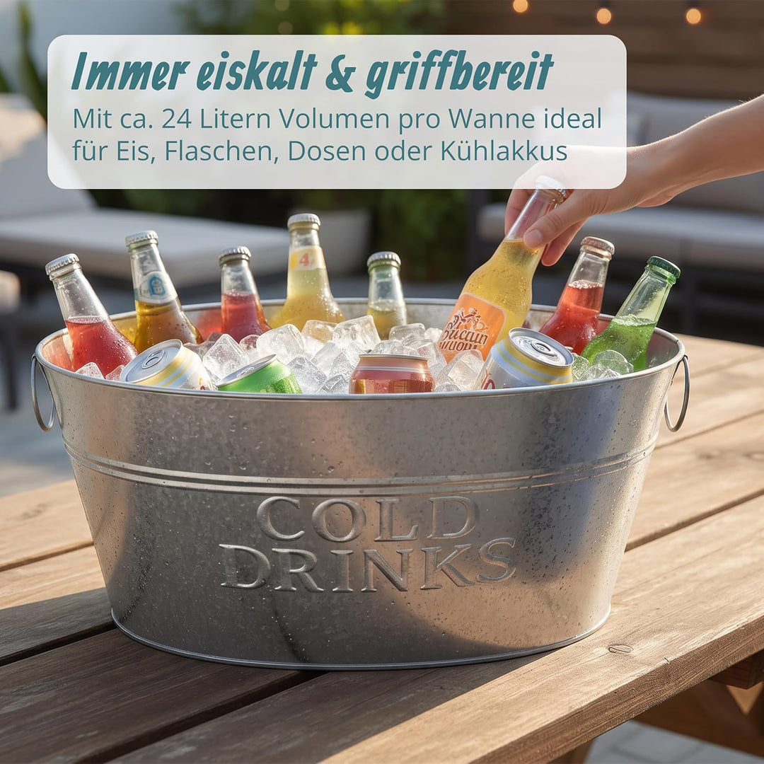 Relaxdays Sektkühler, 2er Set, verzinktes Metall, 24 l, Flaschenkühler für Sekt, Champagner, Wein, X