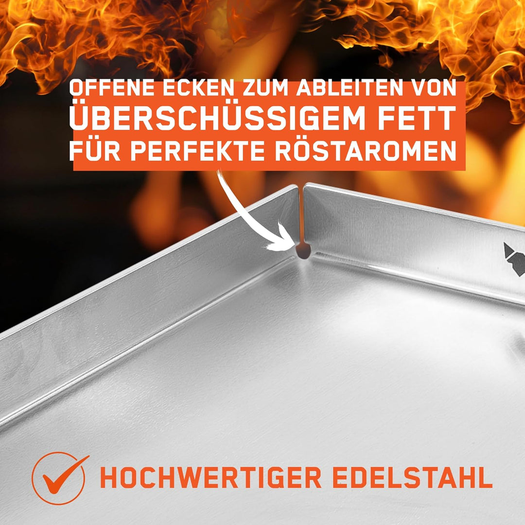 FENNEK Plancha 40 x 30 cm Teppanyaki Grillplatte mit Vorderkante & grossem Ablaufloch | 4,0 mm Edels