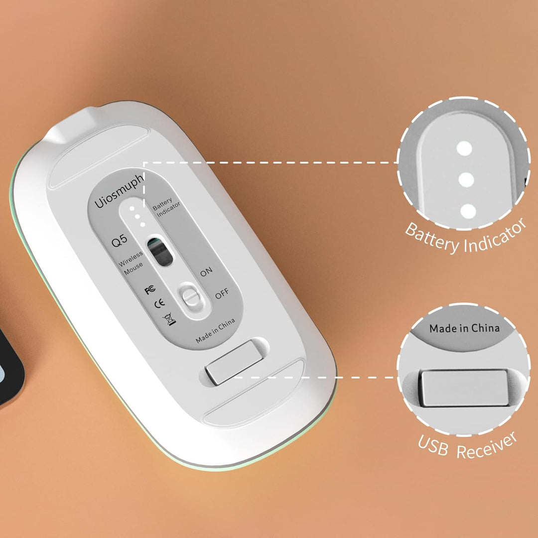 Uiosmuph Q5 Kabellos Maus, Wiederaufladbar Funkmaus 2.4G Leise Funkmaus Ultra Dünn Wireless Computer