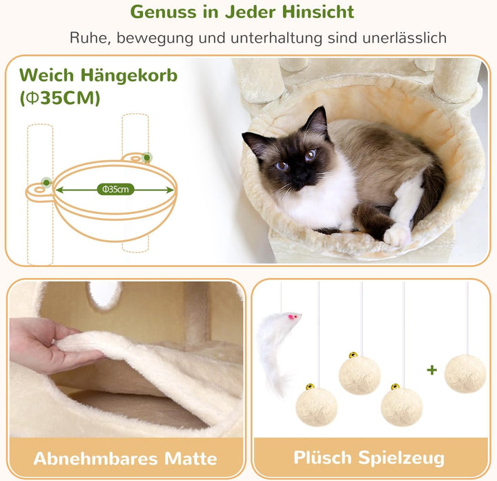 Globlazer F75 Kratzbaum XXL Beige für Grosse Katzen 192 cm Stabil Katzenbaum | Extragross Katzenhäus