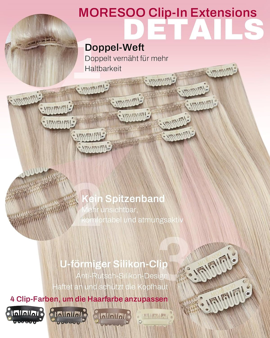 Moresoo Clip Extensions Echthaar Günstig Blond Remy Hair Extensions Clip in Echthaar Blond Strähnen