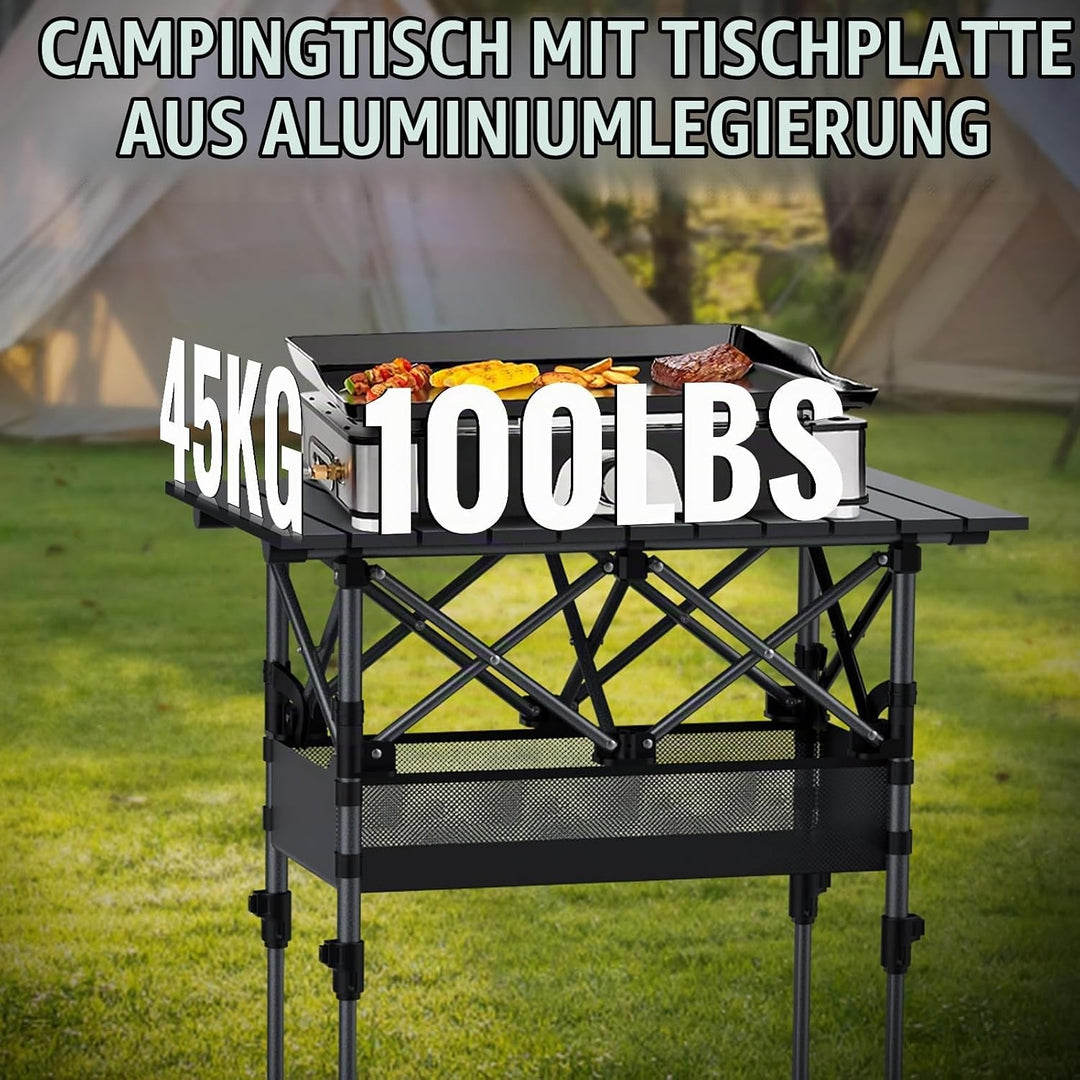 GARLLEN Campingtisch klappbar, 64x40cm &amp; 2 Höhenverstellbar(44/70cm), Aufrollbare Tischplatte, abneh