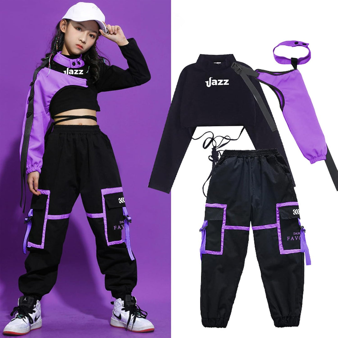 LOLANTA Hip Hop Kleidung Mädchen, Teenager Jazz Tanz Outfit,Bauchfreies Oberteil Cargohose Kleidungs