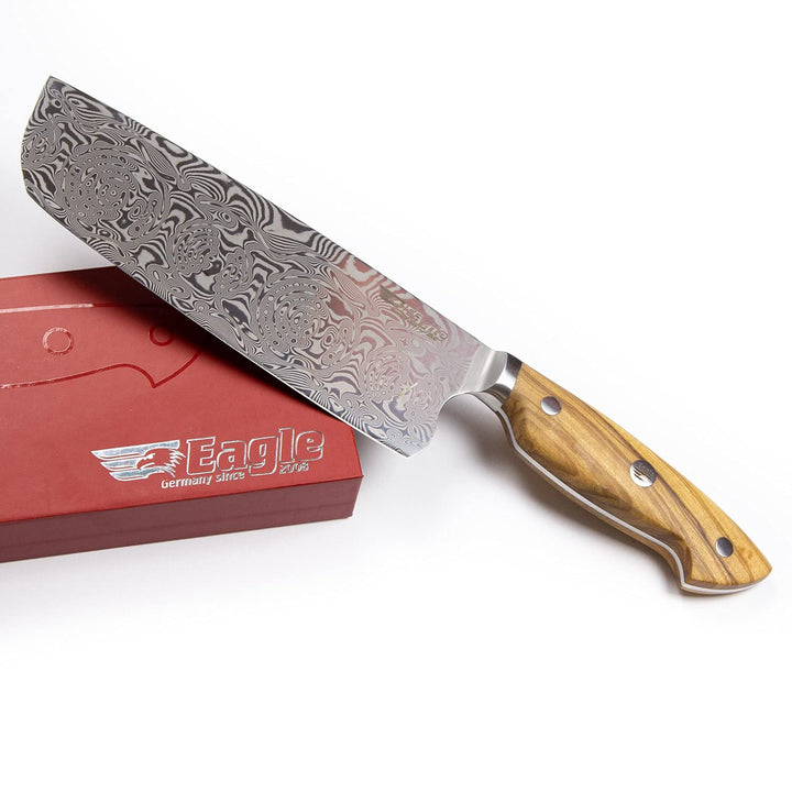 Eagle U-Grip - Nakiri-Messer 18 cm - Voll-Damaststahl 108 Lagen/Heftschalen: Olivenholz aus Süditali
