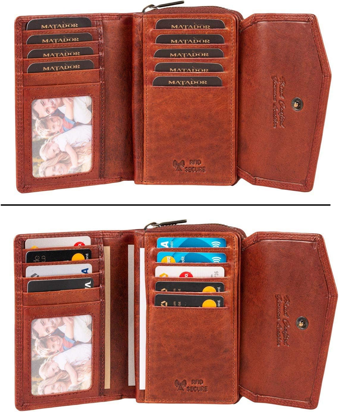 MATADOR RFID Blocker Leder Portemonnaie Damen Gross | Geldbeutel Portmonee Damen mit Geschenk-Box |
