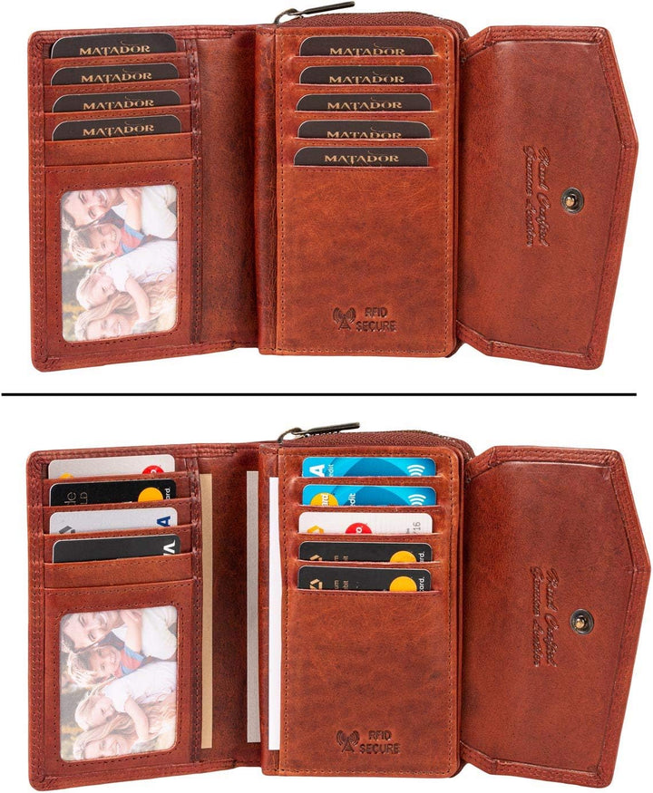 MATADOR RFID Blocker Leder Portemonnaie Damen Gross | Geldbeutel Portmonee Damen mit Geschenk-Box |