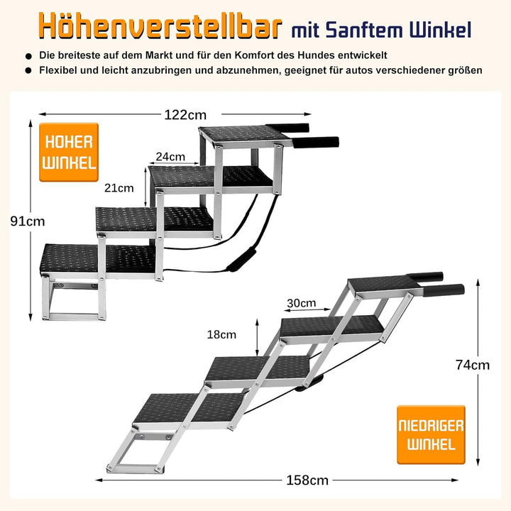 Hundetreppe Für Grosse Hunde, Extra Breit 4 Stufen Hunderampe Klappbar, Leichte Und rutschfeste Hund