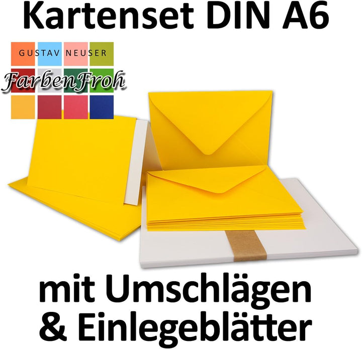 50x Faltkarten Set DIN A6/C6 mit Brief-Umschlägen in Honiggelb - inklusive Einleger - 14,8 x 10,5 cm
