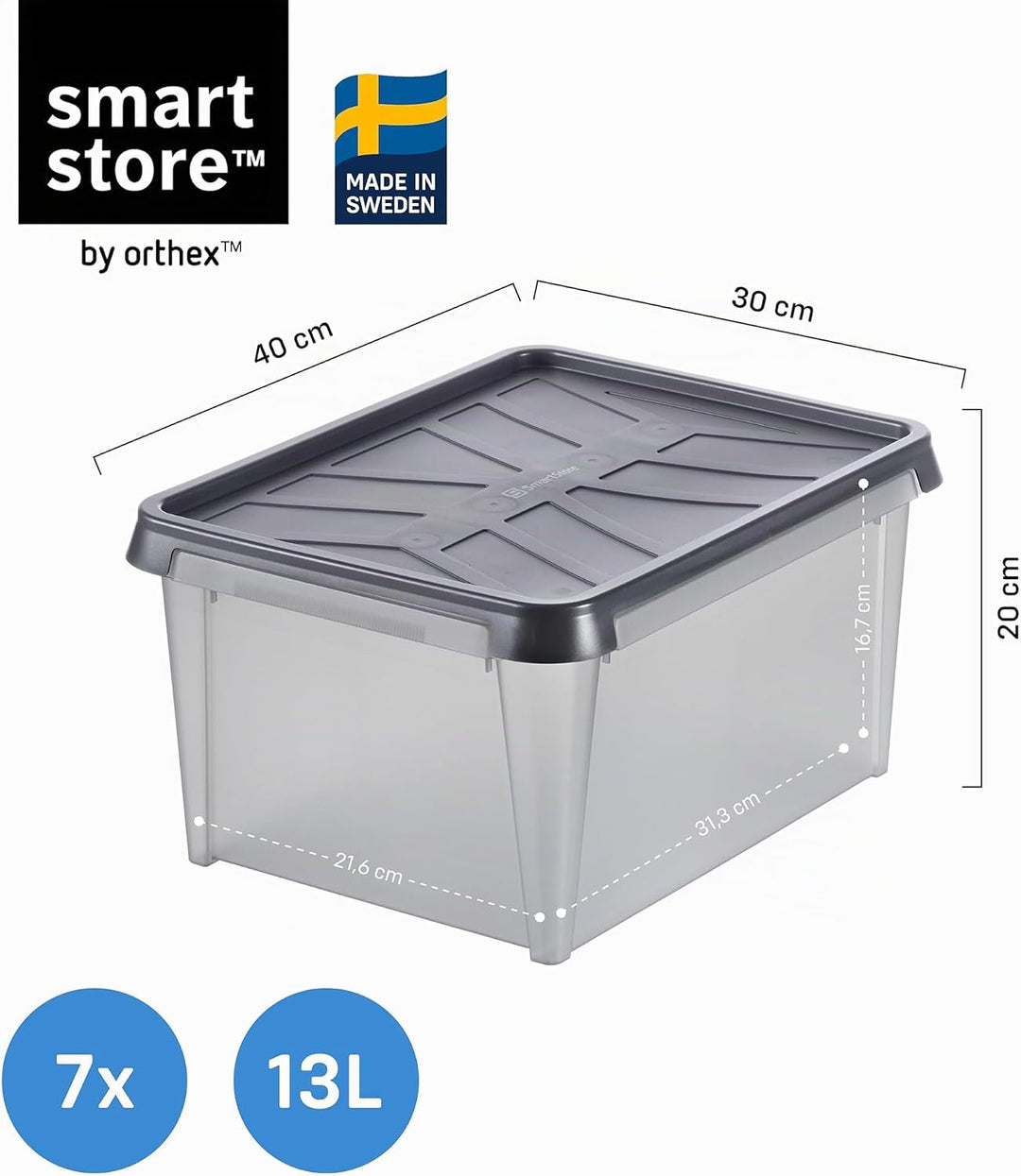 SmartStore Aufbewahrungsbox mit Deckel 12 L wasserdicht Plastik – 7er-Set – mattiert - ineinander &