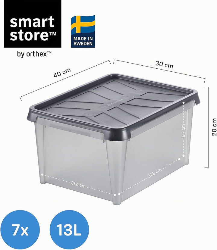 SmartStore Aufbewahrungsbox mit Deckel 12 L wasserdicht Plastik – 7er-Set – mattiert - ineinander &