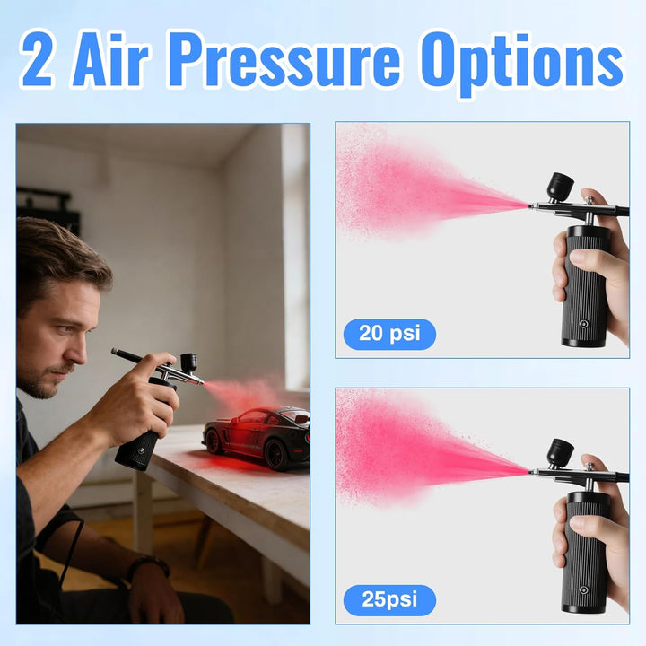 Airbrush-Kit mit Kompressor, Wiederaufladbar Tragbares Airbrush Set, mit Düse und Reinigungsbürsten