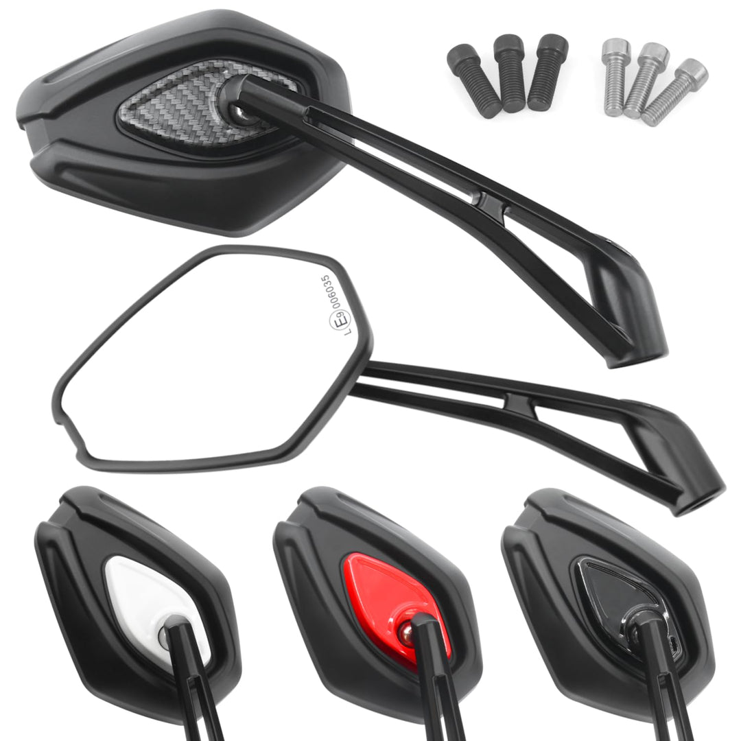 Area1 Universal Motorrad Rückspiegel Paar e-geprüft 2x M10 Rechtsgewinde + Linksgewindeadapter, komp