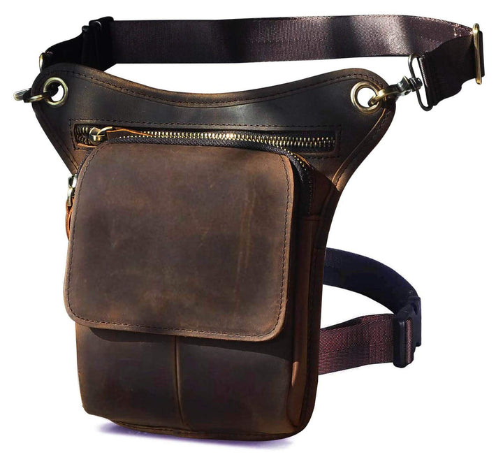Le'aokuu Herren Echtes Leder Tasche Beinbeutel Beintasche Aussenbeintasche Hüfttasche Drop Leg Thigh