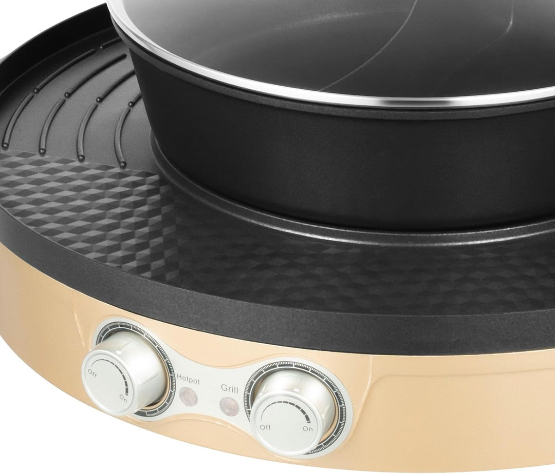 Elektrischer Doppel BBQ und Hotpot Grill, 2200W Leistung, 29cm Antihaft‑Topf mit abnehmbarer Basis,