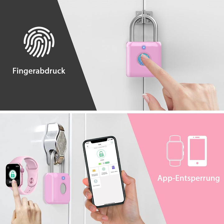 Fingerabdruck Vorhängeschlos eLinkSmart Chliessfachschloss für Mädchen und Frauen im Fitnessstudio R