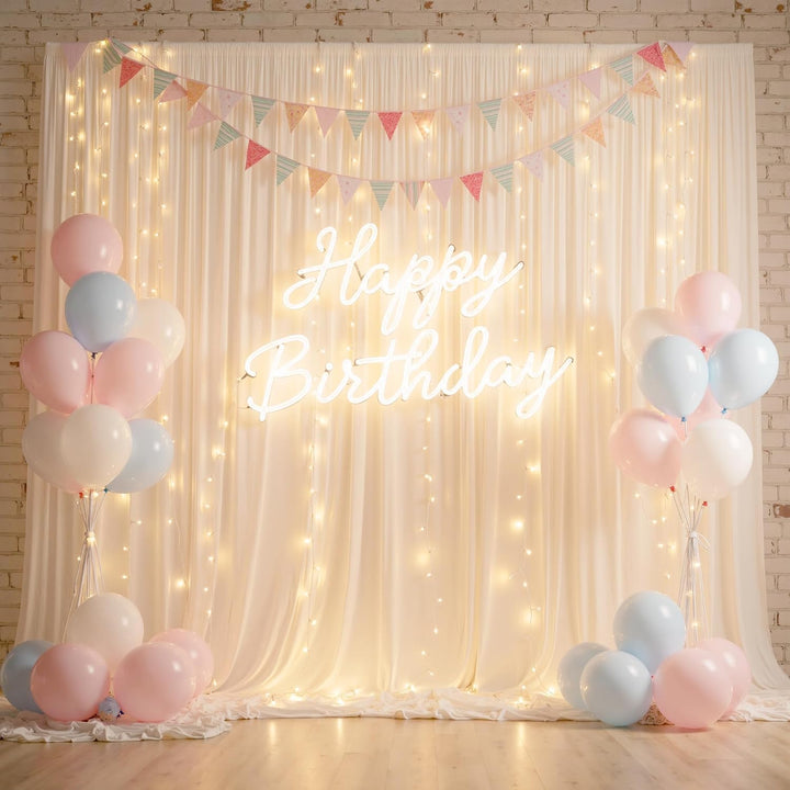 HBBMAGIC 4 Stücke 1,5×3cm Elfenbein Hintergrund Vorhänge für Hochzeit Party 100% Polyester Falten fr