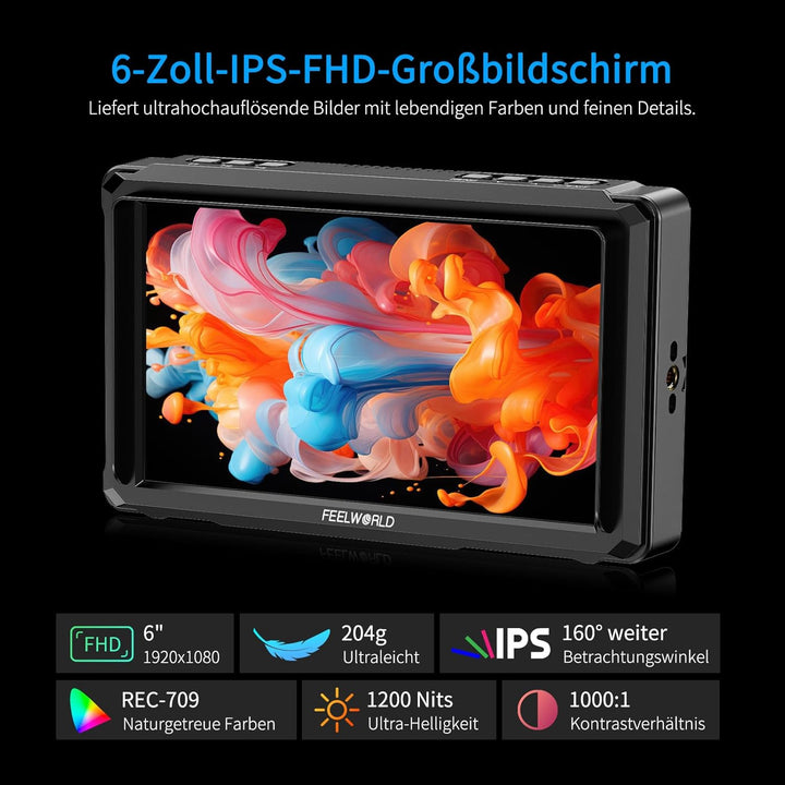 FEELWORLD FW568V3 DSLR Field Monitor 6 Zoll 3D LUT Waveform Vector Scope 1920x1152 4K HDMI Bildschir