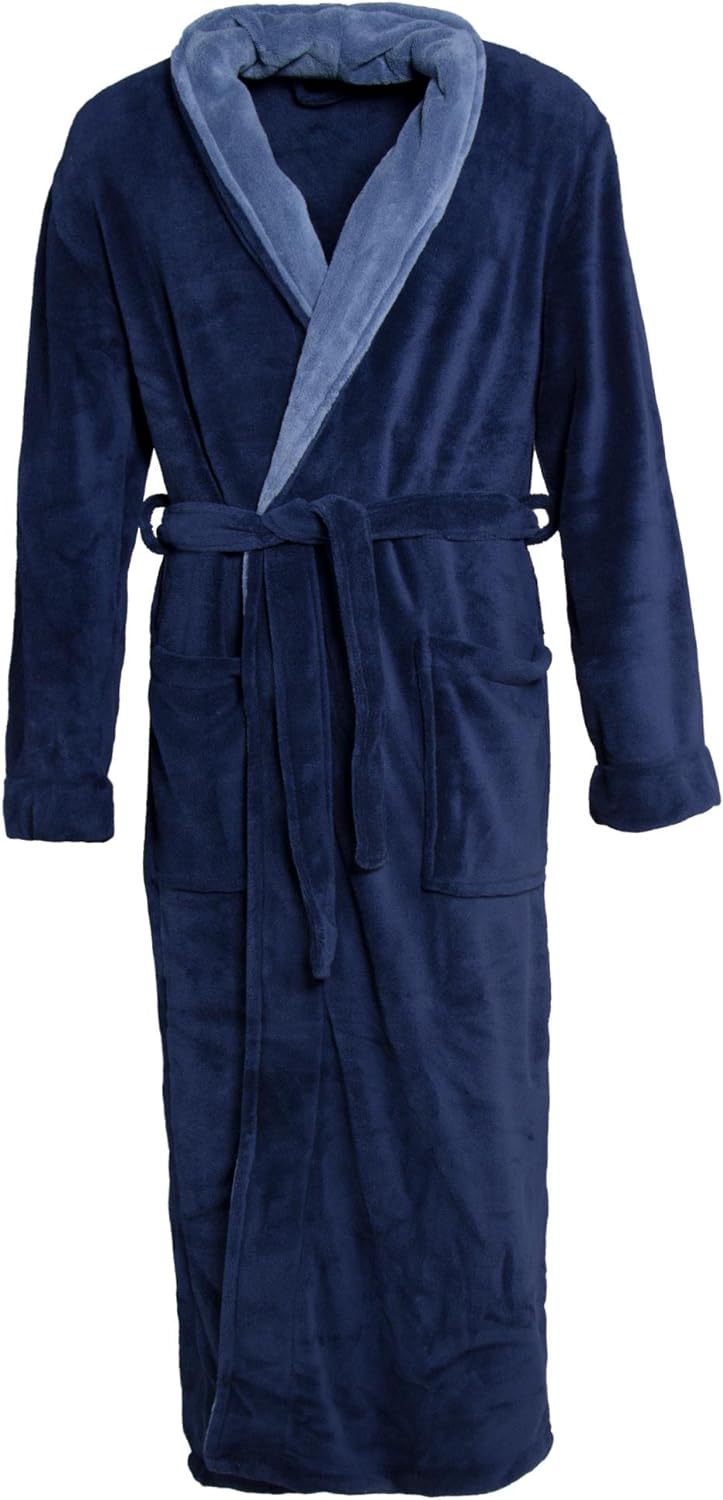 CelinaTex Nevada Bademantel Damen Herren S dunkel blau mittel blau Mikrofaser Saunamantel Coral Flee