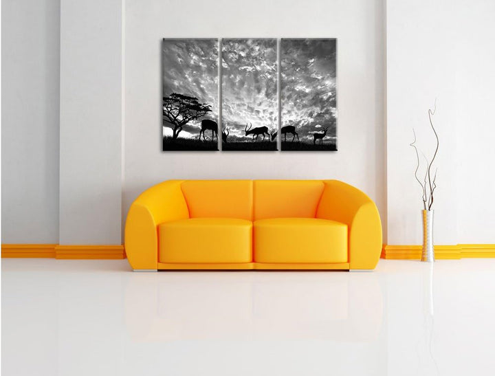 Pixxprint Tiere in der Natur / 3-Teilig/Gesamtmass 120cm Leinwandbild bespannt auf Holzrahmen/Wandbi