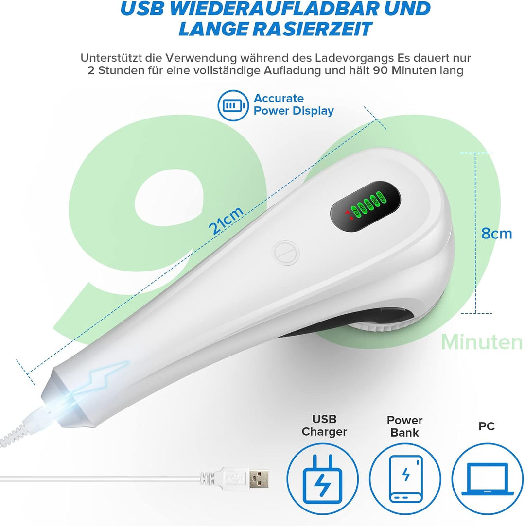 Fusselrasierer Elektrisch, Fusselentferner mit LED-Anzeige (0-100%) • 6-Klingen & 2 Höhenstufen • 20