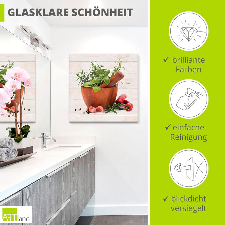ARTland Wanddeko Glasbilder Wandbild Glas Bild einteilig Quadratisch Stillleben Kräuter Gewürze Chil